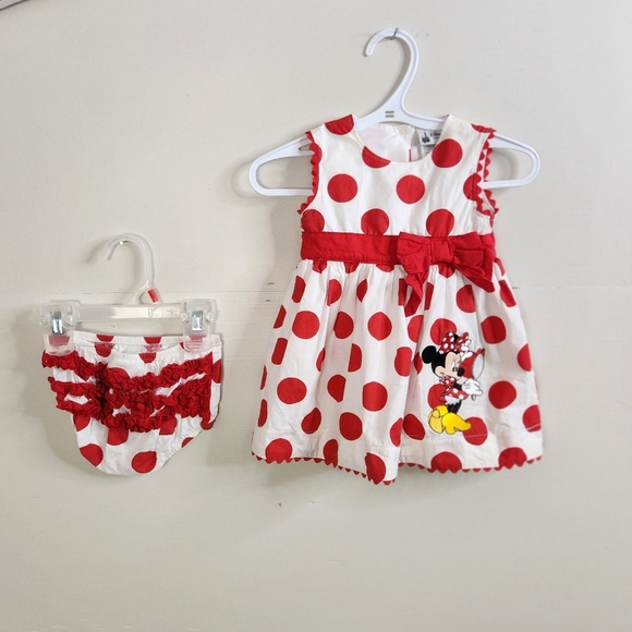 Disney Parks Baby Girl Minnie Mouse Polka Dot Red White Dress Bloomers 6 Months - Picture 8 of 8